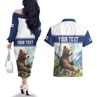 Personalized Finland Couples Matching Off The Shoulder Long Sleeve Dress and Hawaiian Shirt Brown Bear With Lily Of The Valley - Wonder Print Shop