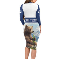 Personalized Finland Long Sleeve Bodycon Dress Brown Bear With Lily Of The Valley - Wonder Print Shop