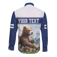 Personalized Finland Long Sleeve Button Shirt Brown Bear With Lily Of The Valley - Wonder Print Shop