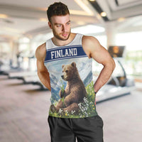 Personalized Finland Men Tank Top Brown Bear With Lily Of The Valley - Wonder Print Shop