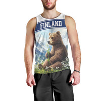 Personalized Finland Men Tank Top Brown Bear With Lily Of The Valley - Wonder Print Shop
