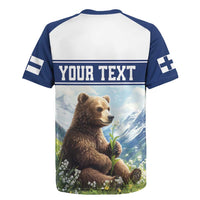 Personalized Finland Rugby Jersey Brown Bear With Lily Of The Valley - Wonder Print Shop