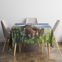 Personalized Finland Tablecloth Brown Bear With Lily Of The Valley - Wonder Print Shop