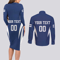 Custom Finland Hockey Couples Matching Long Sleeve Bodycon Dress and Long Sleeve Button Shirt Suomi Leijonat Mascot - Wonder Print Shop