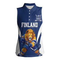Custom Finland Hockey Women Sleeveless Polo Shirt Suomi Leijonat Mascot - Wonder Print Shop