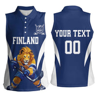 Custom Finland Hockey Women Sleeveless Polo Shirt Suomi Leijonat Mascot - Wonder Print Shop
