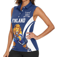 Custom Finland Hockey Women Sleeveless Polo Shirt Suomi Leijonat Mascot - Wonder Print Shop