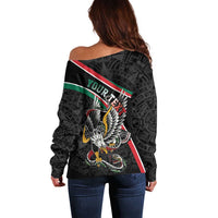 Mexico Eagle Spirit Personalized Off Shoulder Sweater Ancient Aztec Pattern - Wonder Print Shop