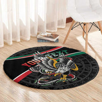 Mexico Eagle Spirit Personalized Round Carpet Ancient Aztec Pattern - Wonder Print Shop