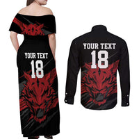Custom South Korea Football Couples Matching Off Shoulder Maxi Dress and Long Sleeve Button Shirt Taegeuk Warriors Spirit - Wonder Print Shop