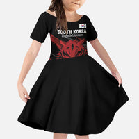 Custom South Korea Football Family Matching Off Shoulder Short Dress and Hawaiian Shirt Taegeuk Warriors Spirit - Wonder Print Shop