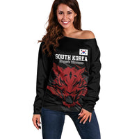 Custom South Korea Football Off Shoulder Sweater Taegeuk Warriors Spirit - Wonder Print Shop