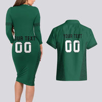 Custom Lithuania Football Couples Matching Long Sleeve Bodycon Dress and Hawaiian Shirt Vytis Lithuanian Lietuva Green Version