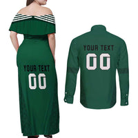 Custom Lithuania Football Couples Matching Off Shoulder Maxi Dress and Long Sleeve Button Shirt Vytis Lithuanian Lietuva Green Version