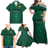 Custom Lithuania Football Family Matching Off Shoulder Maxi Dress and Hawaiian Shirt Vytis Lithuanian Lietuva Green Version