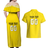 Custom Lithuania Football Couples Matching Off Shoulder Maxi Dress and Hawaiian Shirt Vytis Lithuanian Lietuva Yellow Version