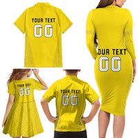 Custom Lithuania Football Family Matching Long Sleeve Bodycon Dress and Hawaiian Shirt Vytis Lithuanian Lietuva Yellow Version