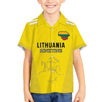 Custom Lithuania Football Family Matching Off Shoulder Short Dress and Hawaiian Shirt Vytis Lithuanian Lietuva Yellow Version