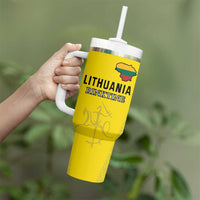 Custom Lithuania Fottball Tumbler With Handle Vytis Lithuanian Lietuva Yellow Version