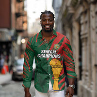 Custom Senegal Champions Football Long Sleeve Button Shirt Lions of Teranga Rise Again