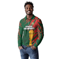 Custom Senegal Champions Football Long Sleeve Polo Shirt Lions of Teranga Rise Again