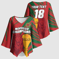 Custom Morocco Champions Football Kimono Sleeve Blouse Atlas Lions Grunge Motif