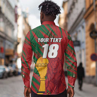 Custom Morocco Champions Football Long Sleeve Button Shirt Atlas Lions Grunge Motif