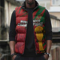 Custom Morocco Champions Football Sleeveless Puffer Jacket Atlas Lions Grunge Motif