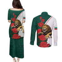 Bulgaria Lion Couples Matching Puletasi and Long Sleeve Button Shirt Folk Patterns With Rose