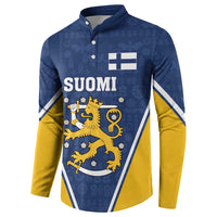 Custom Finland Lion Button Sweatshirt Finnish Folk Patterns