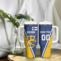 Custom Finland Lion Tumbler With Handle Finnish Folk Patterns