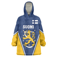 Custom Finland Lion Wearable Blanket Hoodie Finnish Folk Patterns