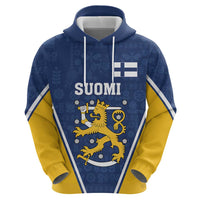 Custom Finland Lion Zip Hoodie Finnish Folk Patterns