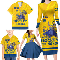 Custom Sweden Hockey Family Matching Long Sleeve Bodycon Dress and Hawaiian Shirt Tre Kronor Go Champions