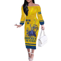 Custom Sweden Hockey Family Matching Off The Shoulder Long Sleeve Dress and Hawaiian Shirt Tre Kronor Go Champions