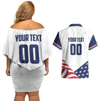 Custom USA Hockey Couples Matching Off Shoulder Short Dress and Hawaiian Shirt Team USA Eagle Mascot