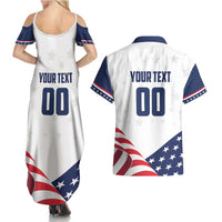 Custom USA Hockey Couples Matching Summer Maxi Dress and Hawaiian Shirt Team USA Eagle Mascot