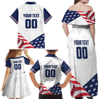 Custom USA Hockey Family Matching Off Shoulder Maxi Dress and Hawaiian Shirt Team USA Eagle Mascot