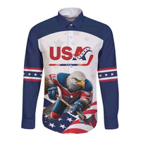 Custom USA Hockey Long Sleeve Button Shirt Team USA Eagle Mascot