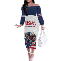 Custom USA Hockey Off The Shoulder Long Sleeve Dress Team USA Eagle Mascot