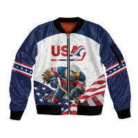 Custom USA Hockey Sleeve Zip Bomber Jacket Team USA Eagle Mascot