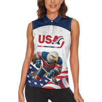 Custom USA Hockey Women Sleeveless Polo Shirt Team USA Eagle Mascot