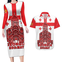 Georgia Independence Day Couples Matching Long Sleeve Bodycon Dress and Hawaiian Shirt Sameba Dzala Ertobashia