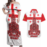 Georgia Independence Day Couples Matching Off Shoulder Maxi Dress and Hawaiian Shirt Sameba Dzala Ertobashia