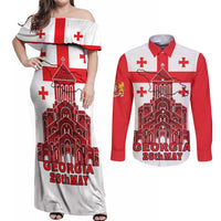 Georgia Independence Day Couples Matching Off Shoulder Maxi Dress and Long Sleeve Button Shirt Sameba Dzala Ertobashia