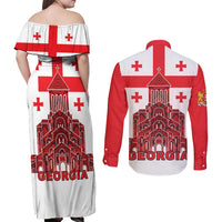 Georgia Independence Day Couples Matching Off Shoulder Maxi Dress and Long Sleeve Button Shirt Sameba Dzala Ertobashia