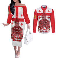 Georgia Independence Day Couples Matching Off The Shoulder Long Sleeve Dress and Long Sleeve Button Shirt Sameba Dzala Ertobashia