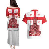 Georgia Independence Day Couples Matching Puletasi and Hawaiian Shirt Sameba Dzala Ertobashia