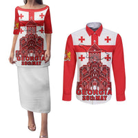 Georgia Independence Day Couples Matching Puletasi and Long Sleeve Button Shirt Sameba Dzala Ertobashia