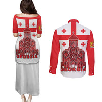 Georgia Independence Day Couples Matching Puletasi and Long Sleeve Button Shirt Sameba Dzala Ertobashia